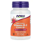 NOW Foods Vitamin D3 High Potency 125 mcg 5000 IU 120 Softgels