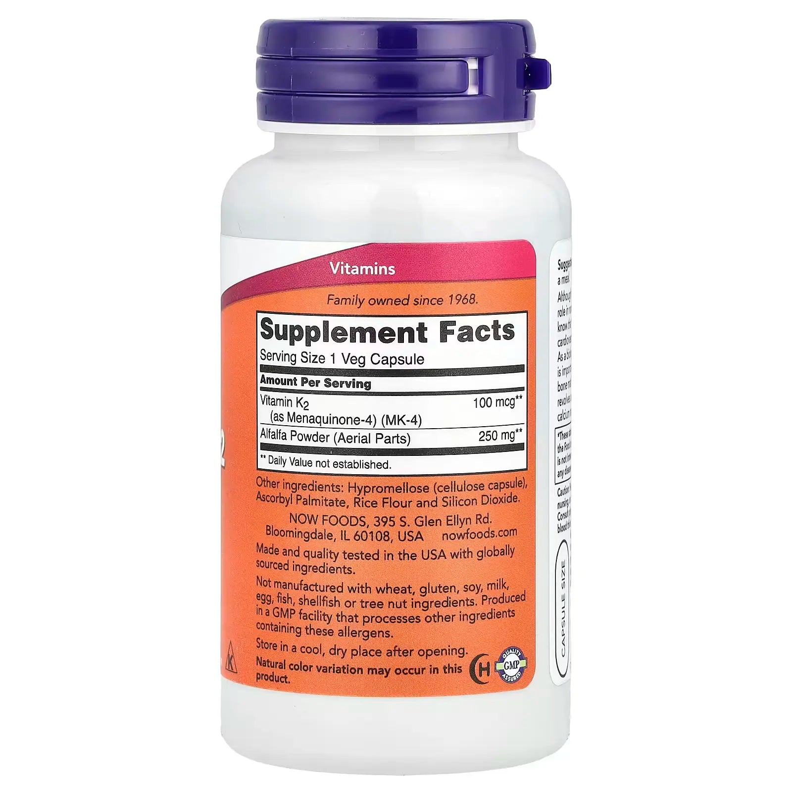 NOW Foods Vitamin K2 100 mcg 100 Veg Capsules