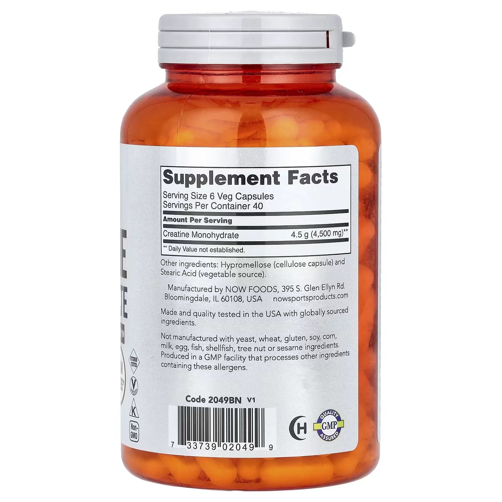 NOW Sports Creatine Monohydrate 750 Mg 120 Veg Capsules