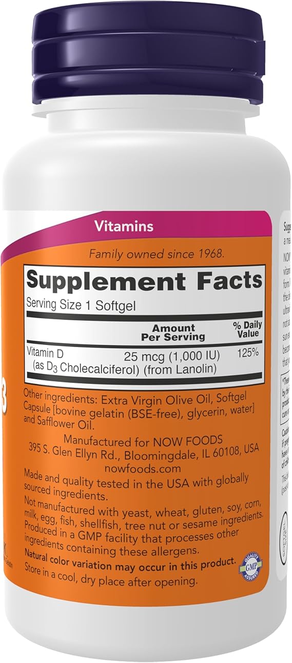 NOW Foods Vitamin D3 High Potency 1000 IU 180 Softgels