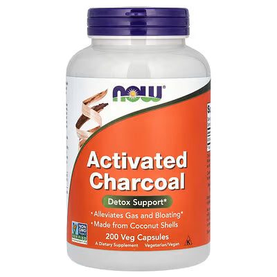 NOW Foods, Activated Charcoal, 200 Veg Capsules (280 mg per Capsule)
