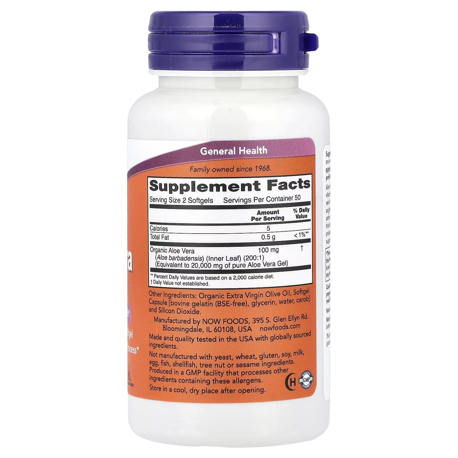NOW Foods Aloe Vera Gels 10,000 mg Equivalency 100 Softgels