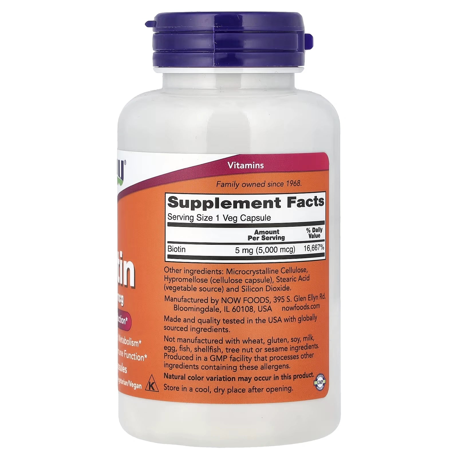 NOW Foods Biotin 5000 mcg 120 Veg Capsules