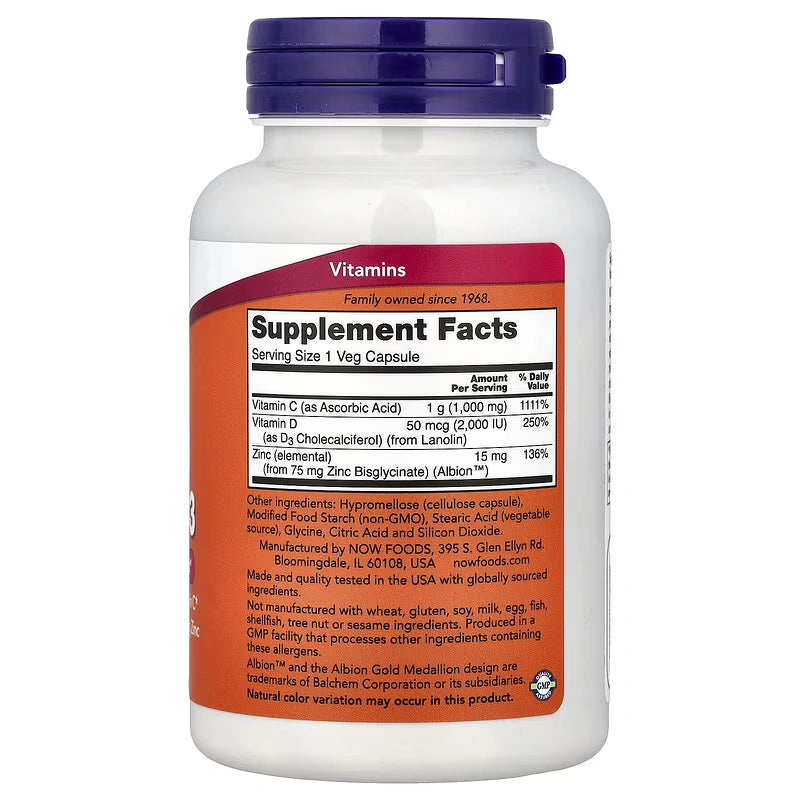 NOW Foods, C-1000 Zinc & D-3, 100 Veg Capsules
