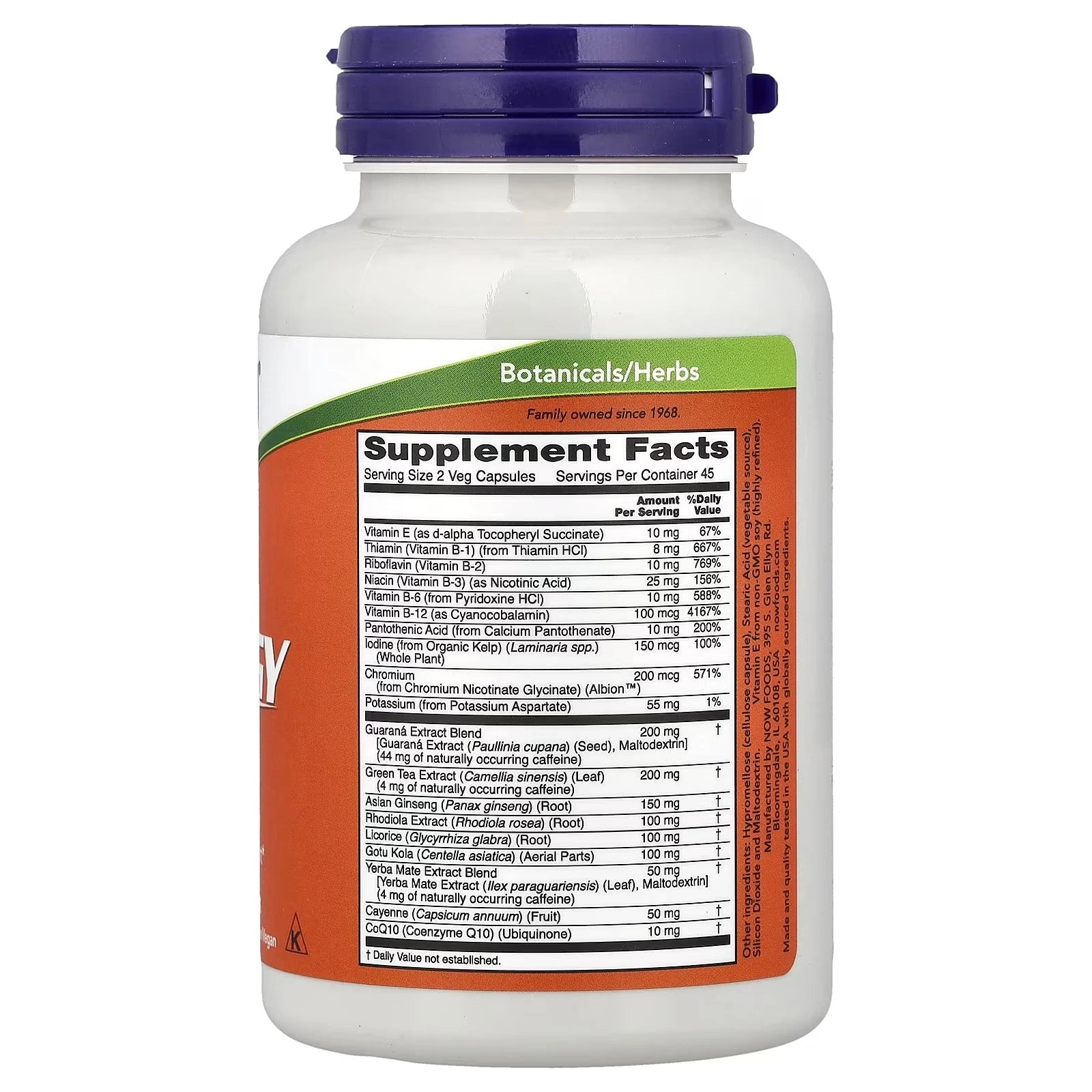 NOW Foods Energy with Ginseng Green Tea 90 Veg Capsules