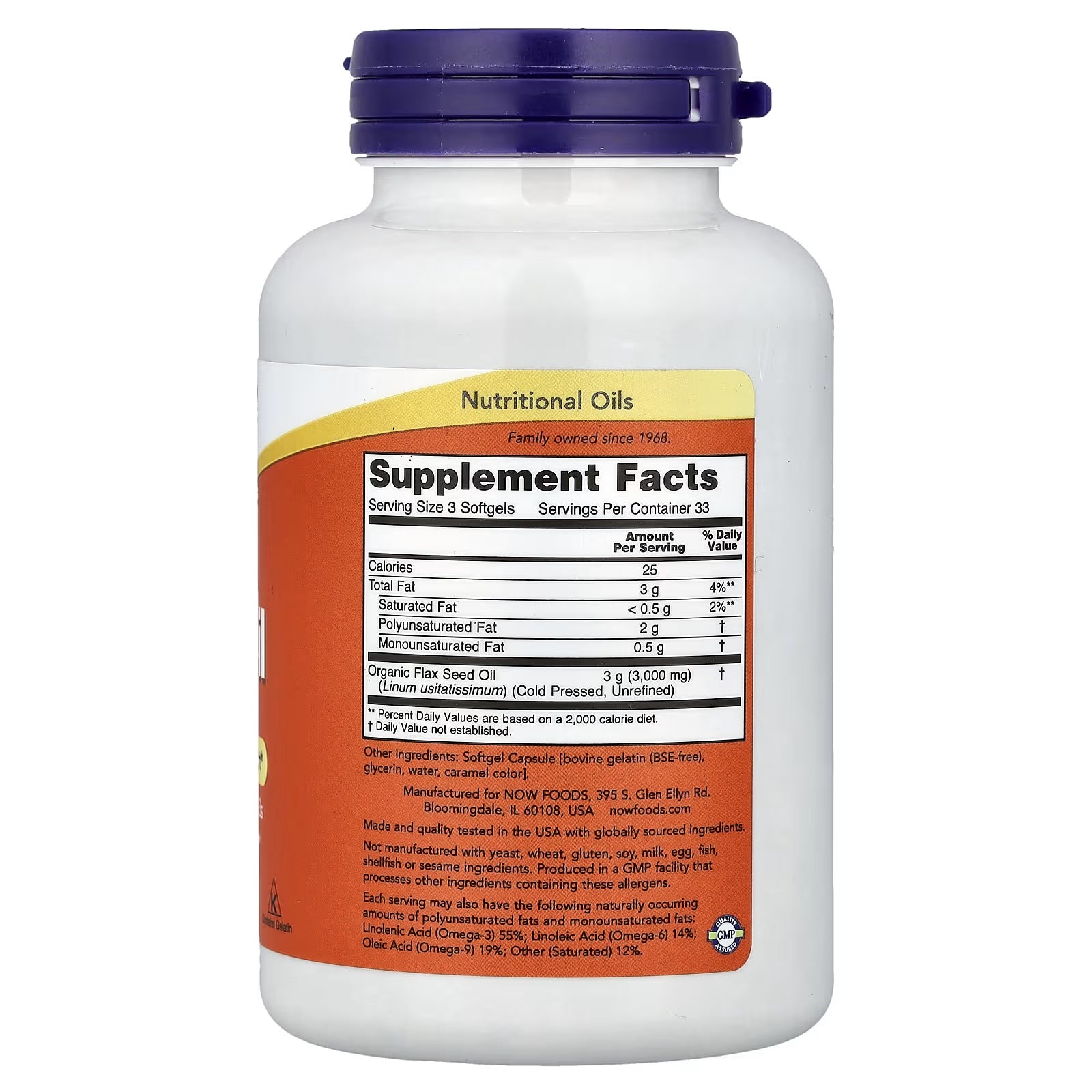 NOW Foods Flax Oil 1000 mg Cold Pressed 100 Softgels