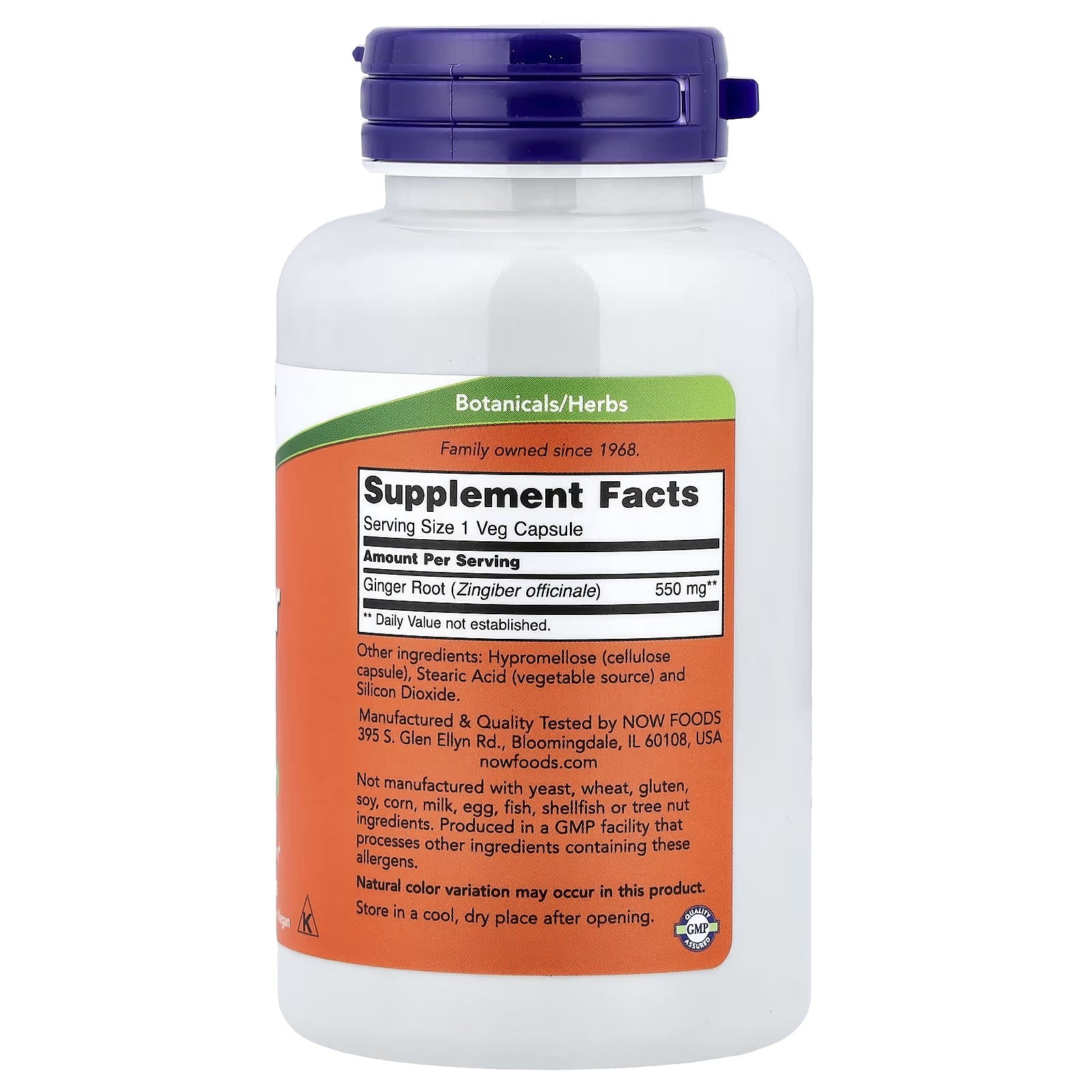 NOW Foods Ginger Root 550 mg 100 Veg Capsules