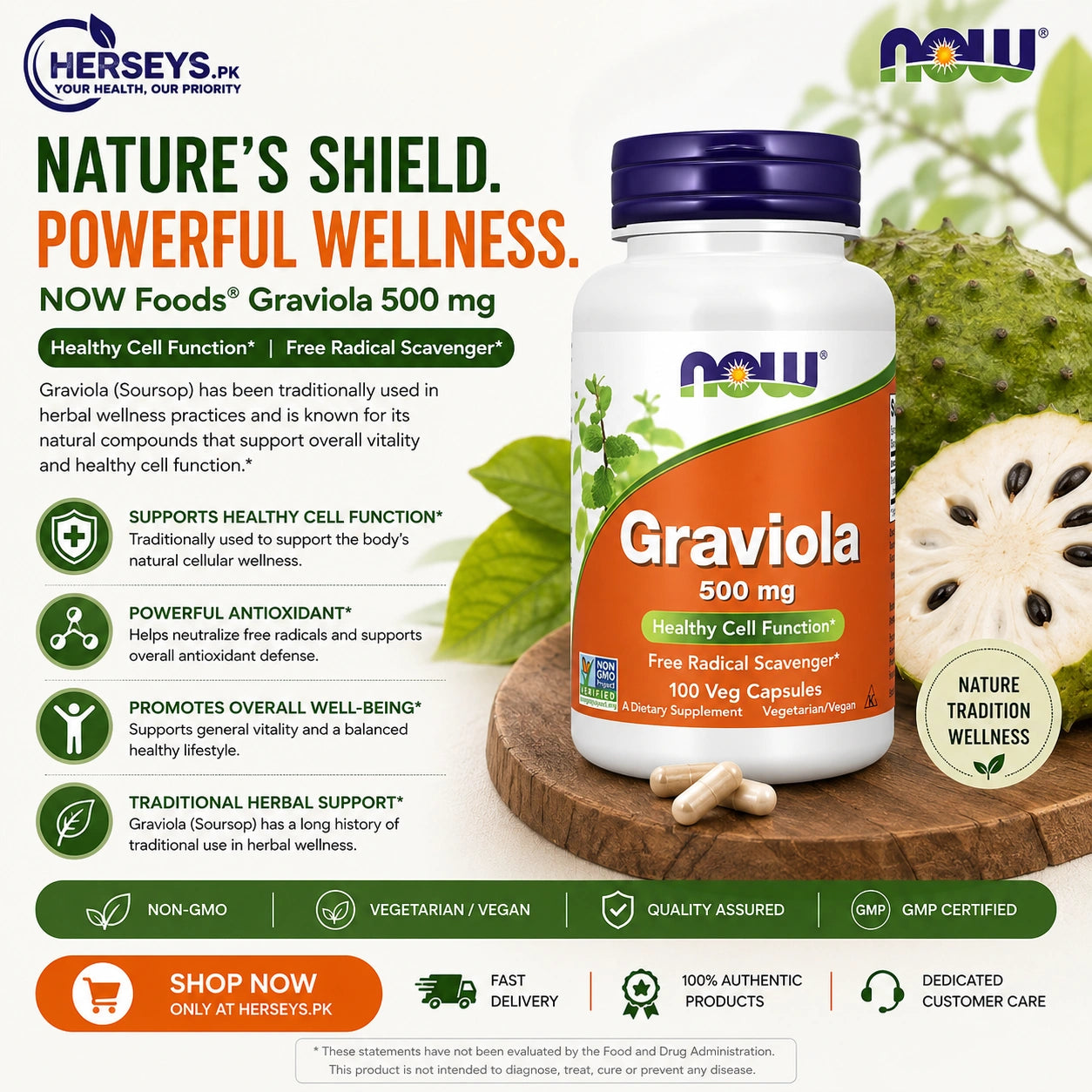 NOW Foods Graviola 500 mg 100 Veg Capsules