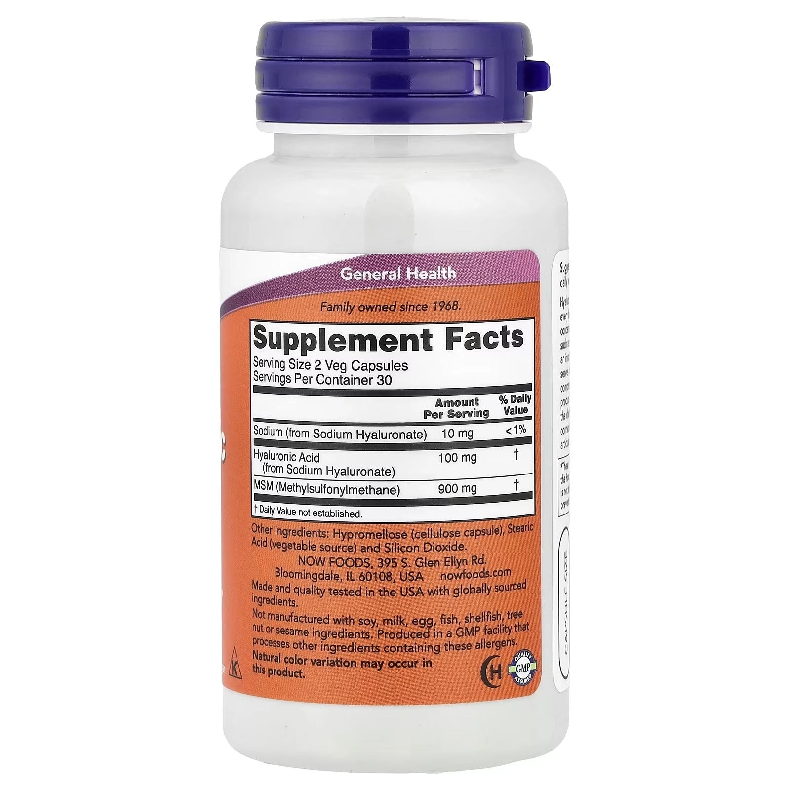 NOW Foods Hyaluronic Acid 100 mg with MSM 60 Veg Capsules