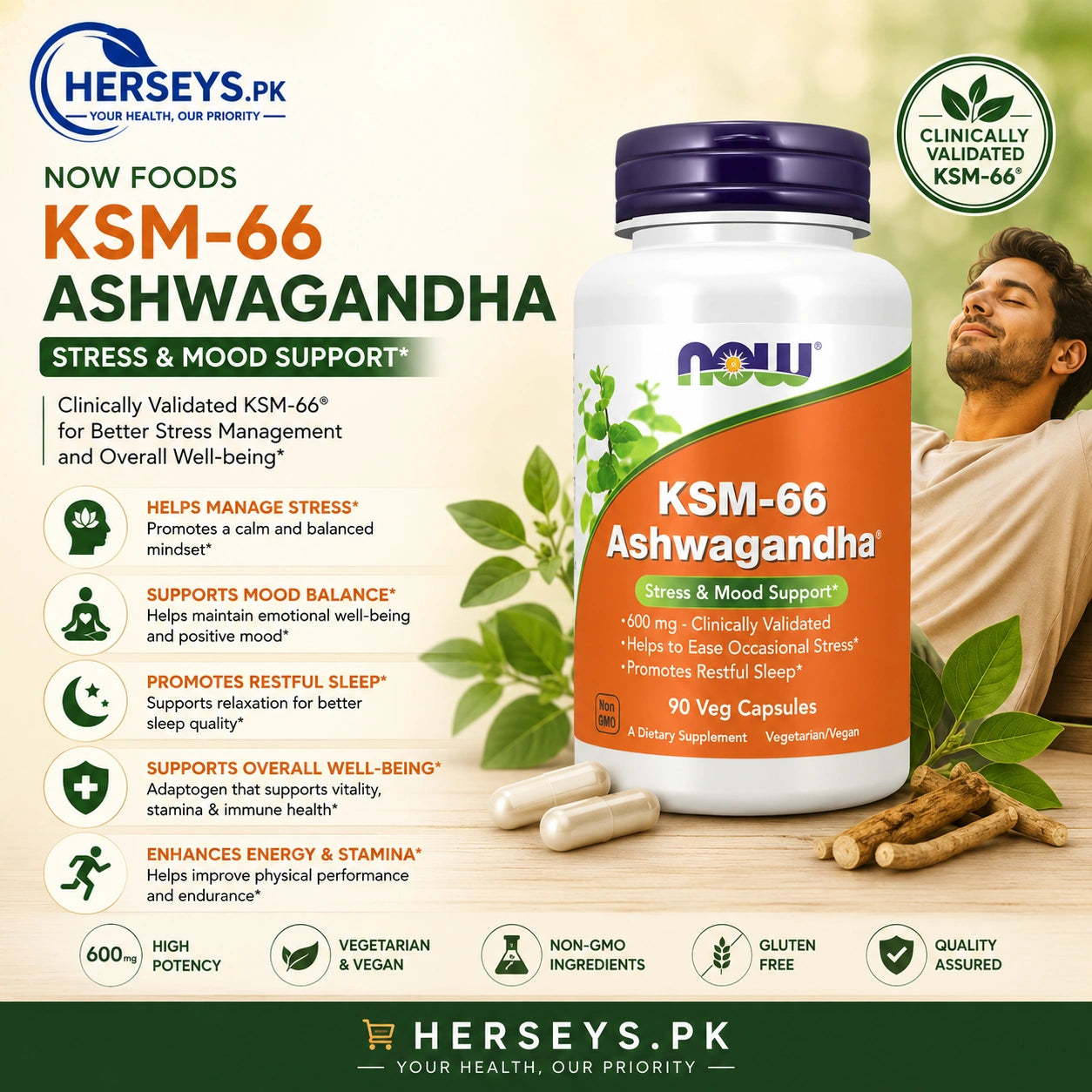 NOW Foods KSM 66 Ashwagandha 600 mg 90 Veg Capsules