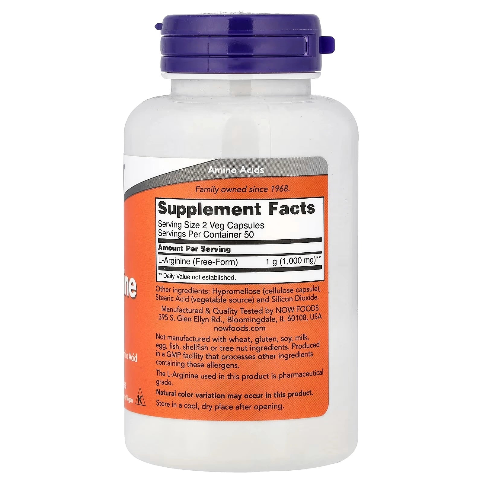 NOW Foods L-Arginine 500 mg 100 Veg Capsules
