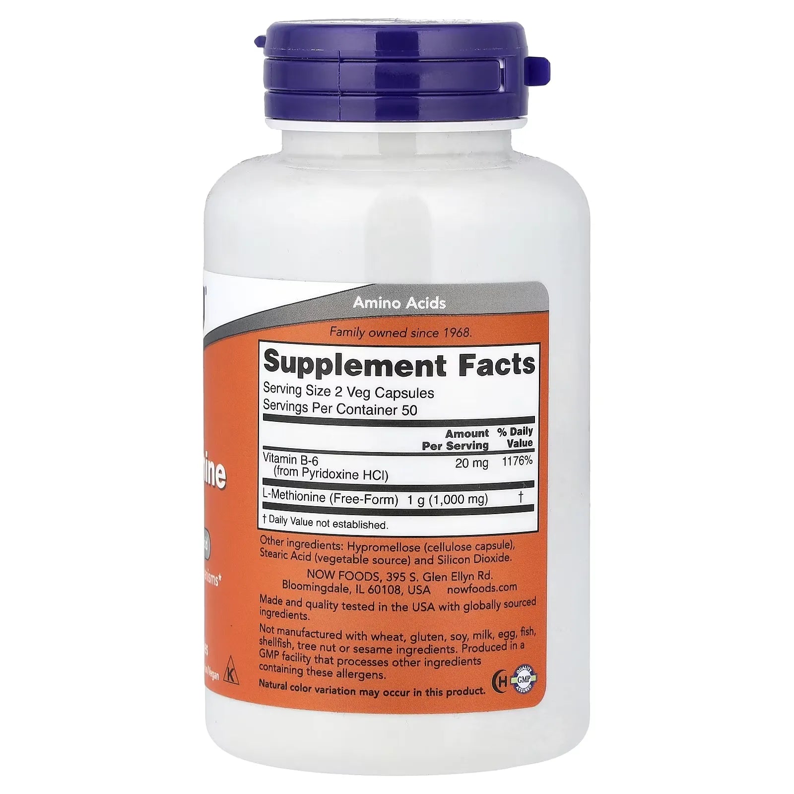 NOW Foods L-Methionine 500 mg 100 Veg Capsules