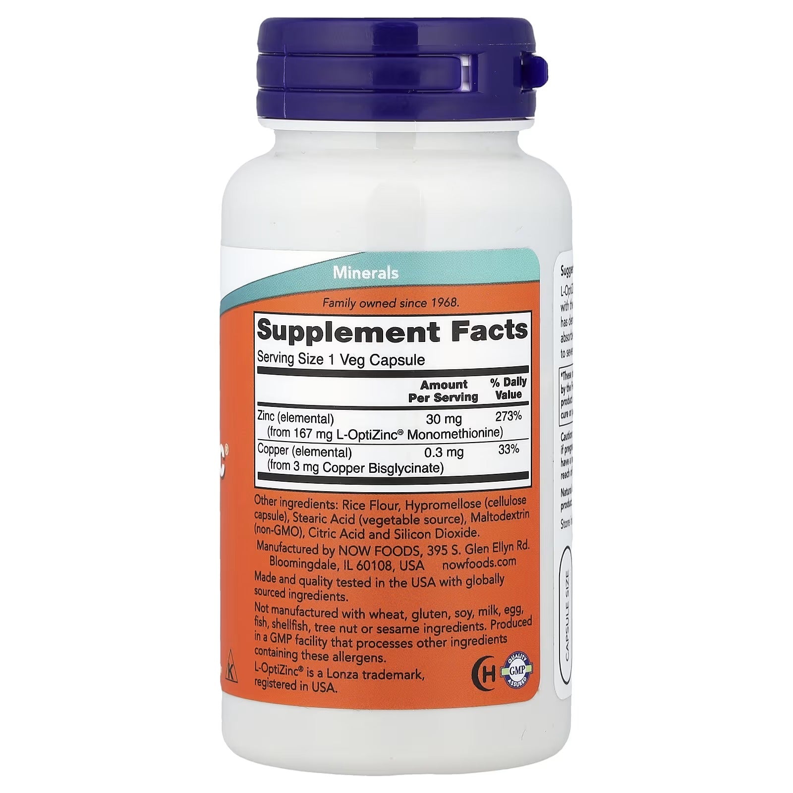 NOW Foods L-OptiZinc® 30 mg with Copper – 100 Veg Capsules