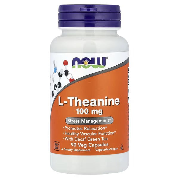 NOW Foods L-Theanine 100 mg with Decaf Green Tea 90 Veg Capsules