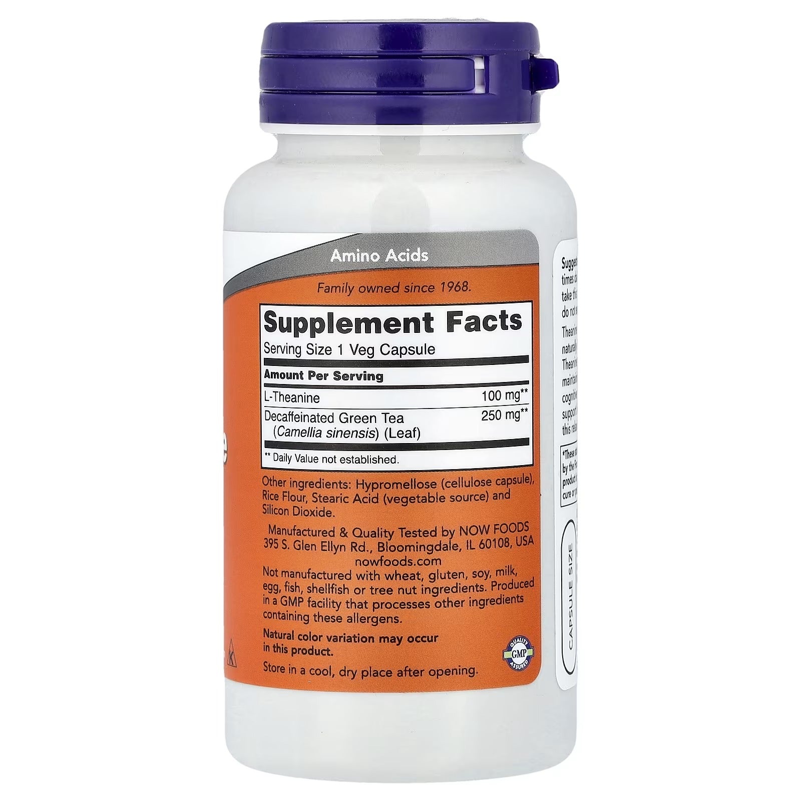 NOW Foods L-Theanine 100 mg with Decaf Green Tea 90 Veg Capsules