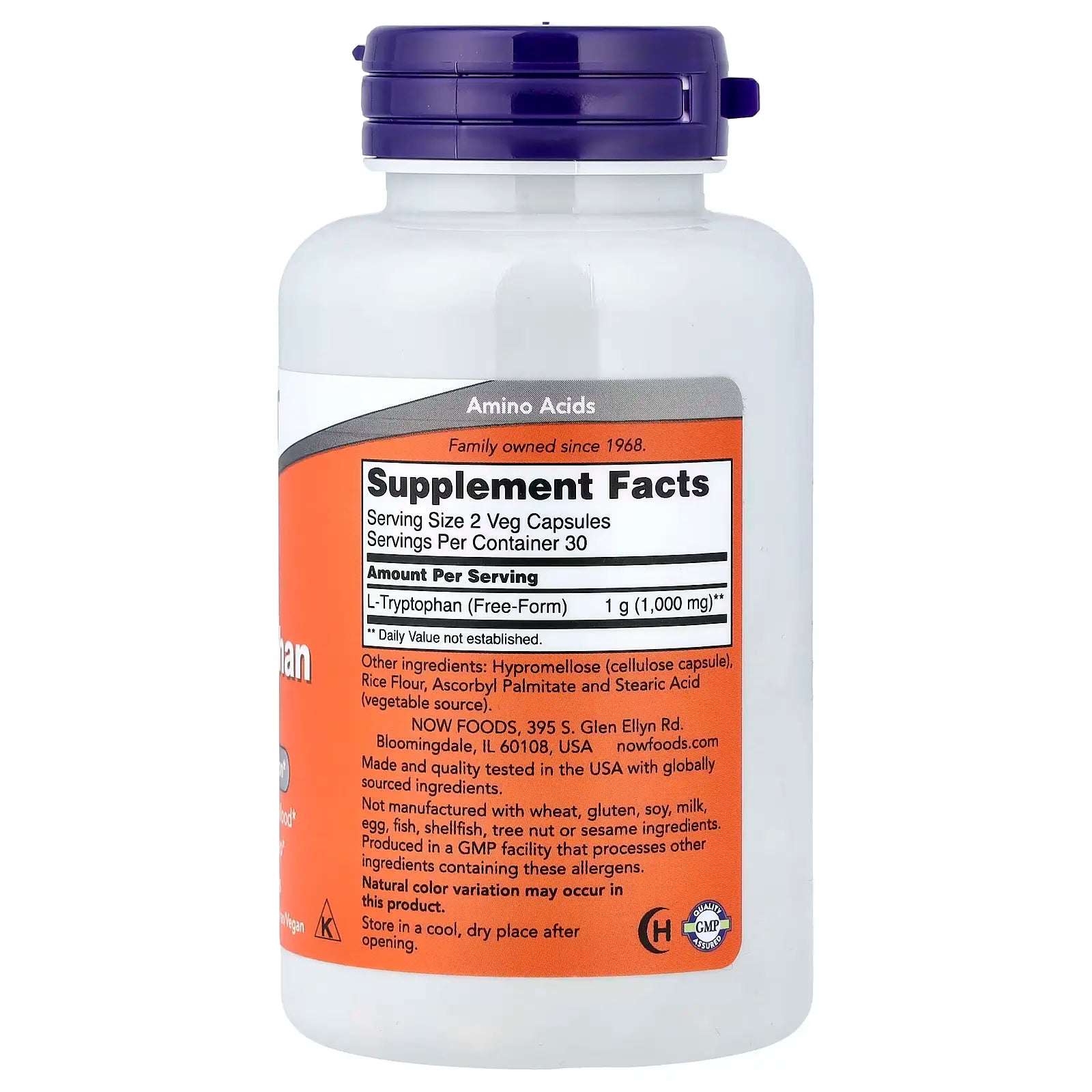 NOW Foods, L-Tryptophan, 500 mg, 60 Veg Capsules
