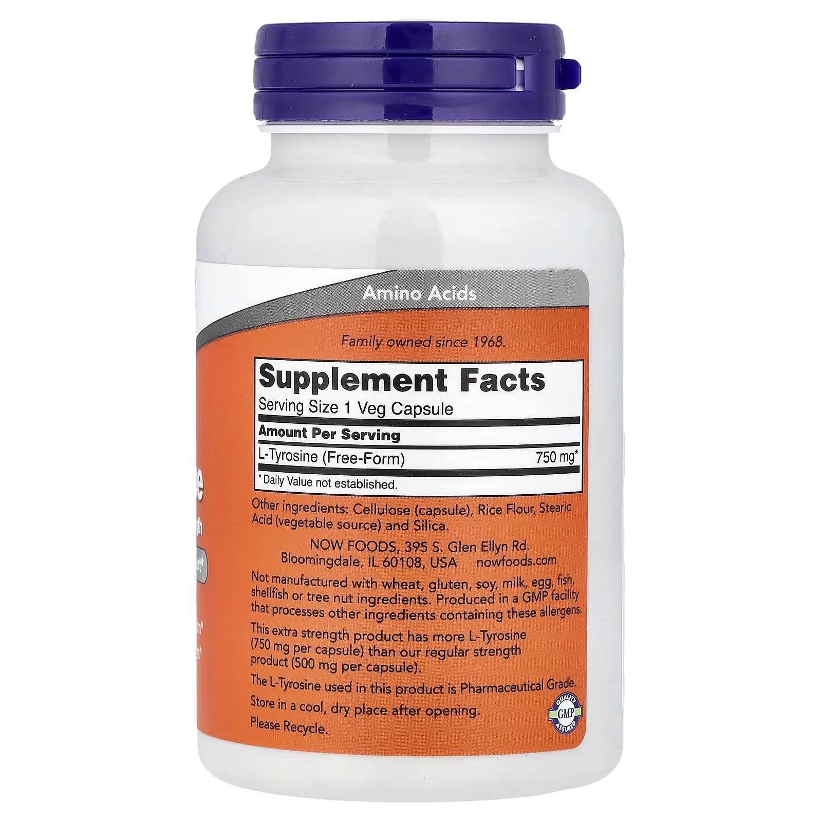 NOW Foods L-Tyrosine 750 mg 90 Veg Capsules