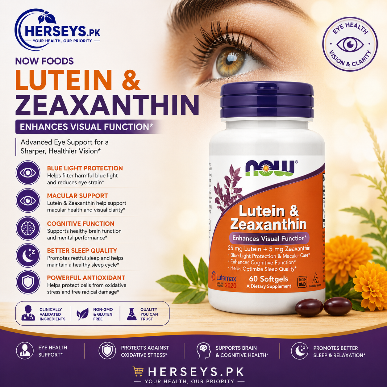 NOW Foods Lutein Zeaxanthin 60 Softgels