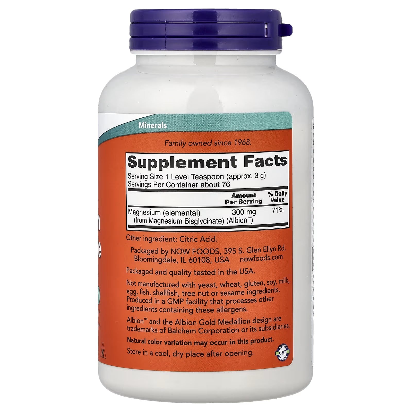 NOW Foods Magnesium Bisglycinate Powder 227g (Albion™) – 300 mg Per Serving