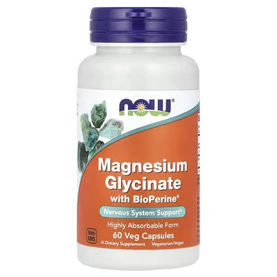 NOW Foods Magnesium Glycinate with BioPerine 200 mg 60 Veg Capsules
