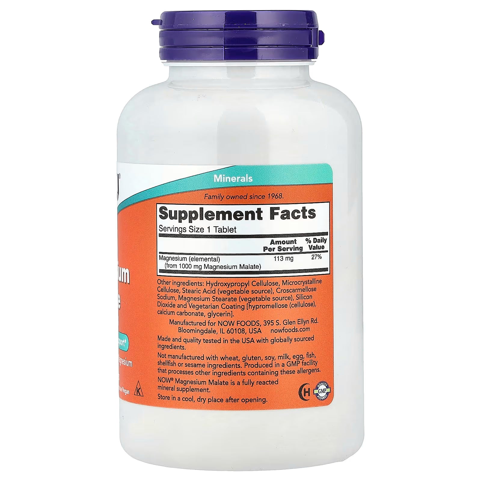 NOW Foods, Magnesium Malate, 1,000 mg, 180 Tablets
