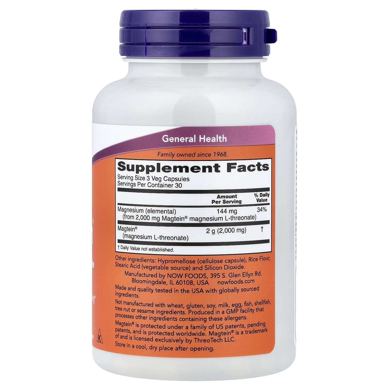 NOW Foods Magtein Magnesium L-Threonate 90 Veg Capsules