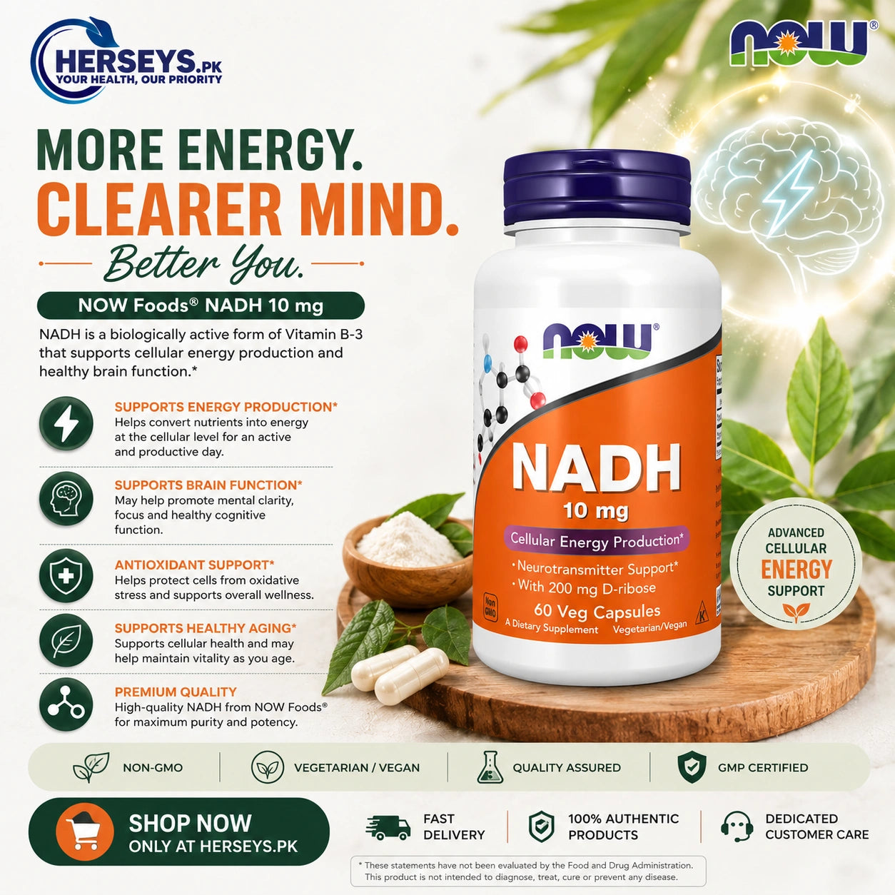 NOW Foods NADH 10 mg 60 Capsules