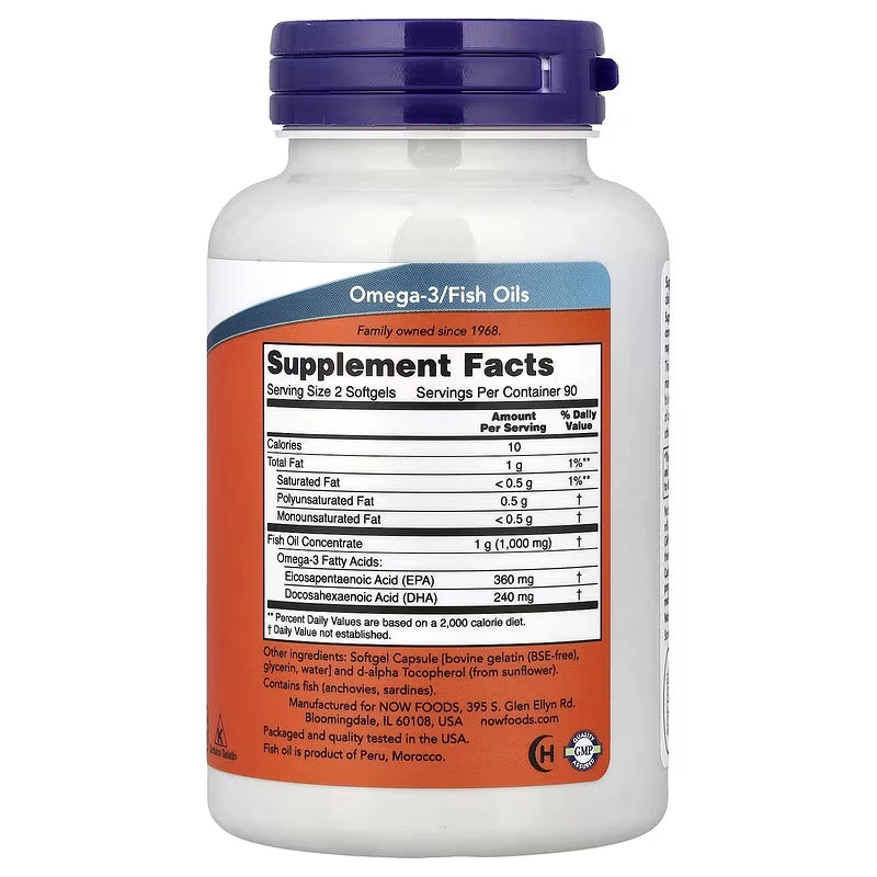 NOW Foods Omega 3 Mini Gels Fish Oil 180 Softgels