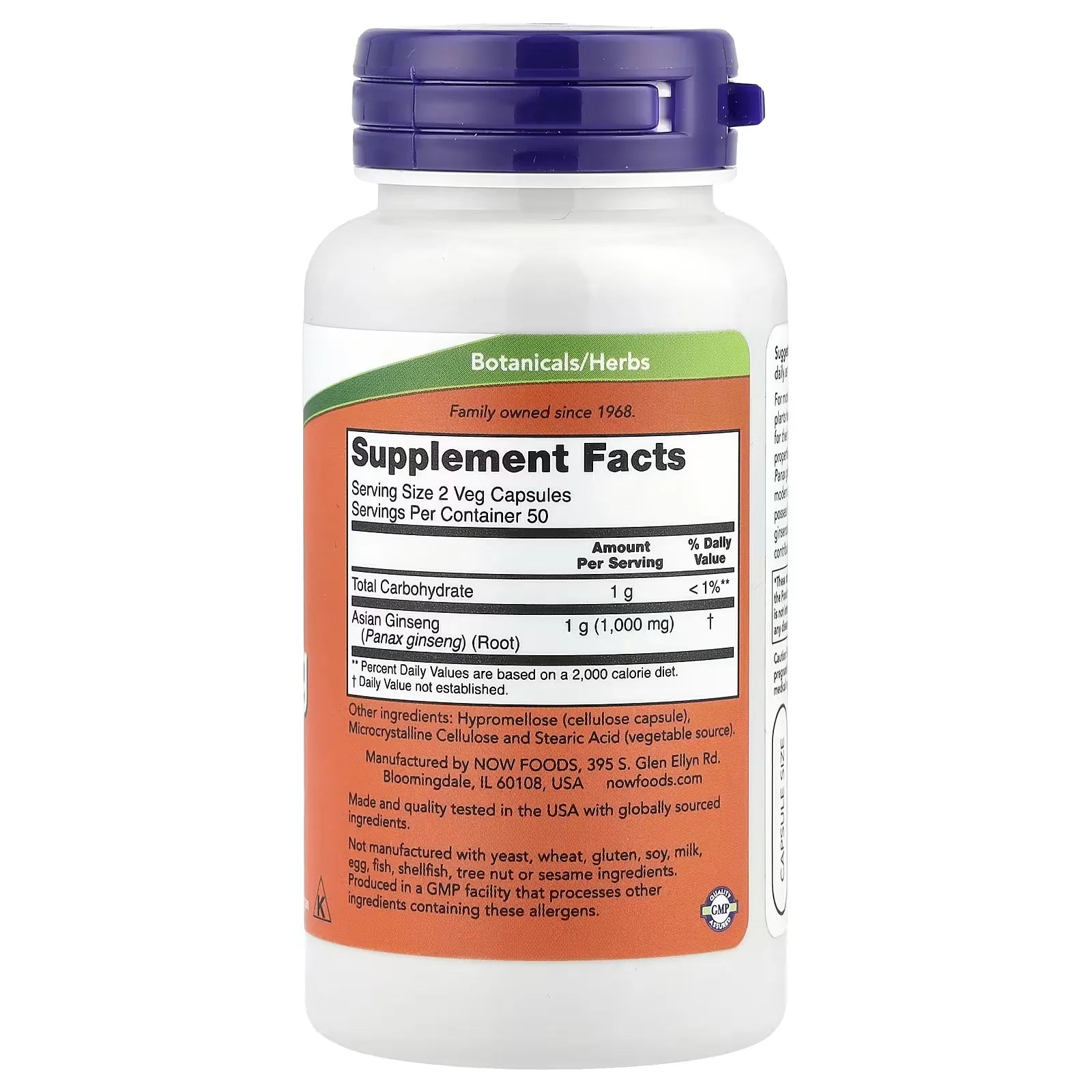 NOW Foods Panax Ginseng 500 mg 100 Veg Capsules