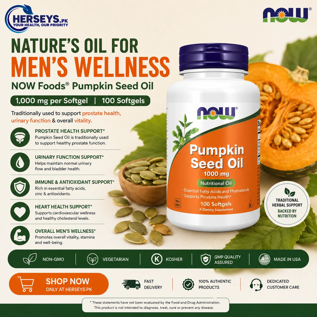 NOW Foods Pumpkin Seed Oil 1000 mg 100 Softgels