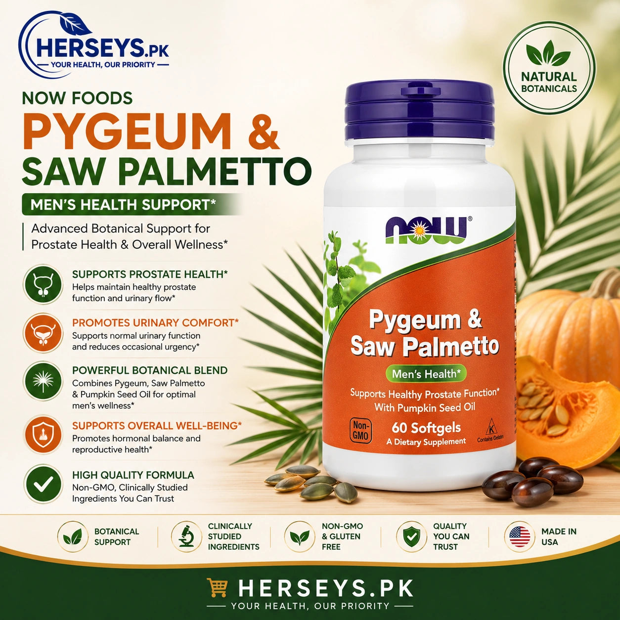 NOW Foods Pygeum Saw Palmetto 60 Softgels