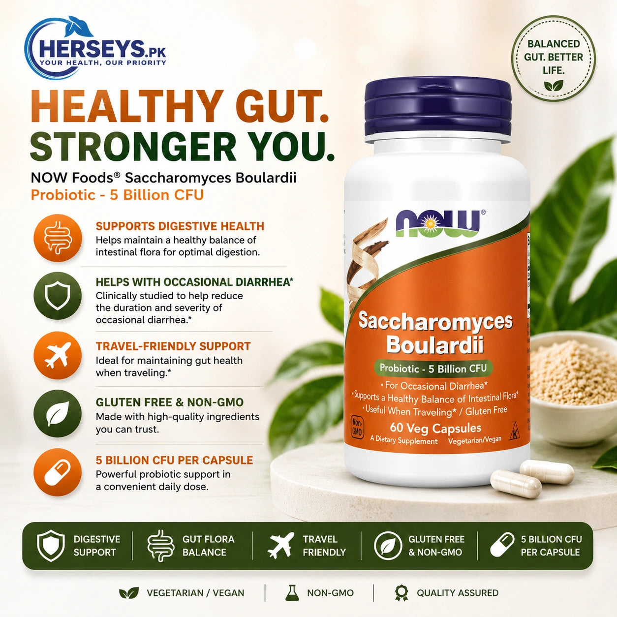 NOW Foods Saccharomyces Boulardii Probiotic 5 Billion CFU 60 Veg Capsules