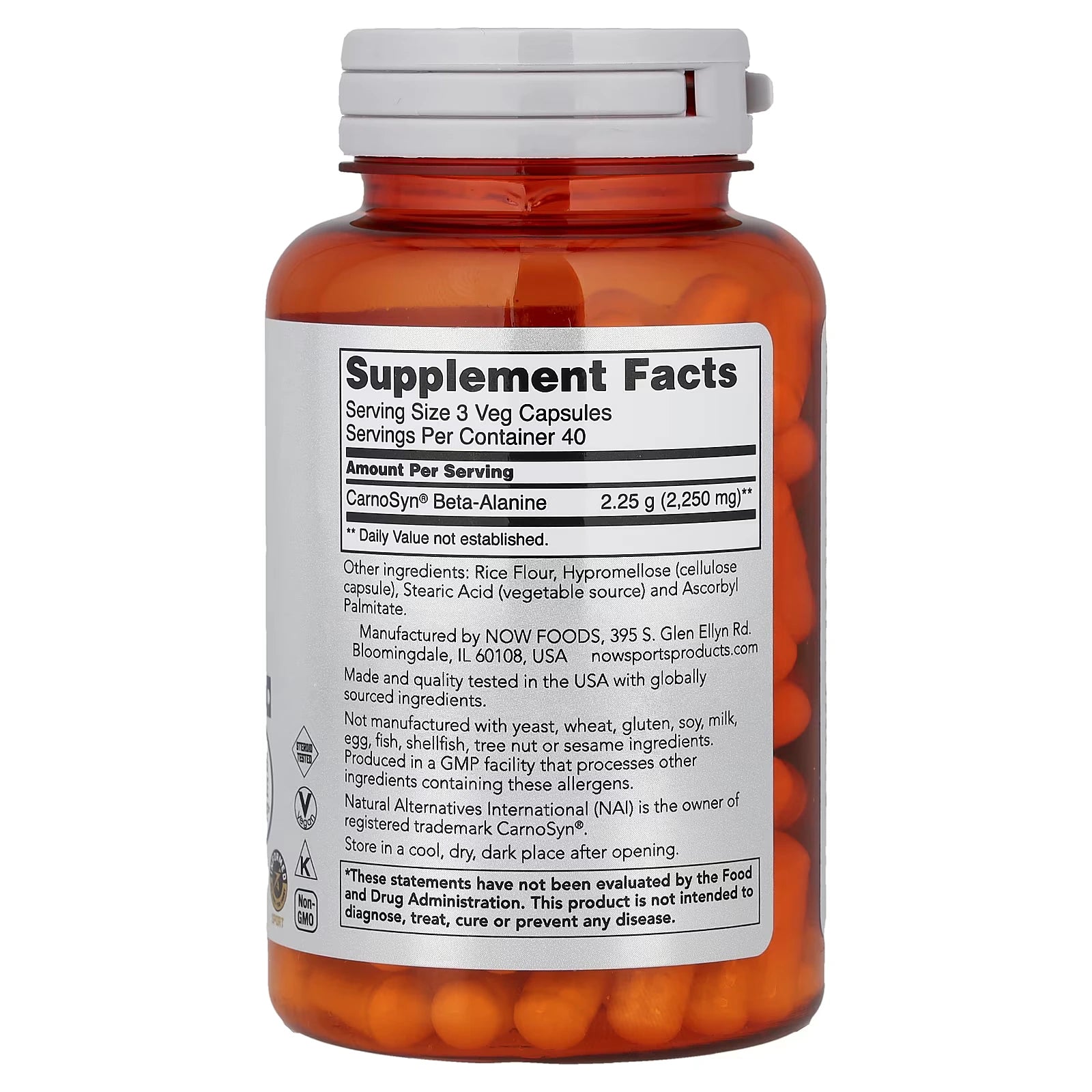 NOW Foods, Sports, Beta-Alanine, Endurance, 120 Veg Capsules (750 mg per Capsule)
