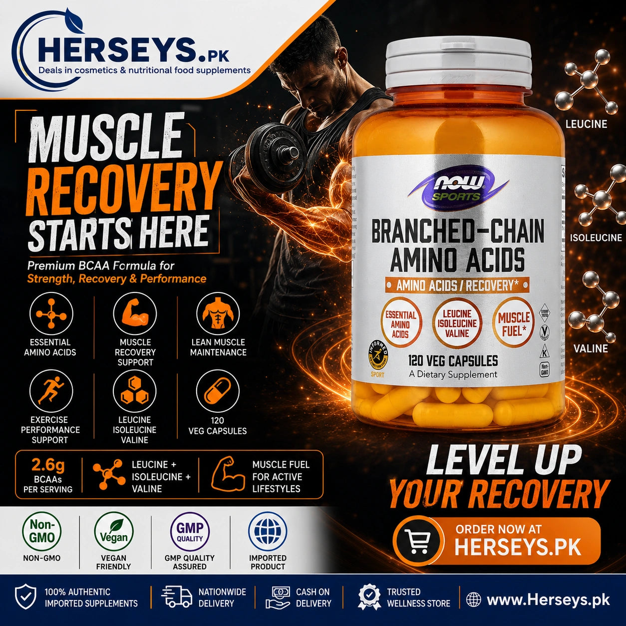 NOW Foods Sports Branched Chain Amino Acids 120 Veg Capsules