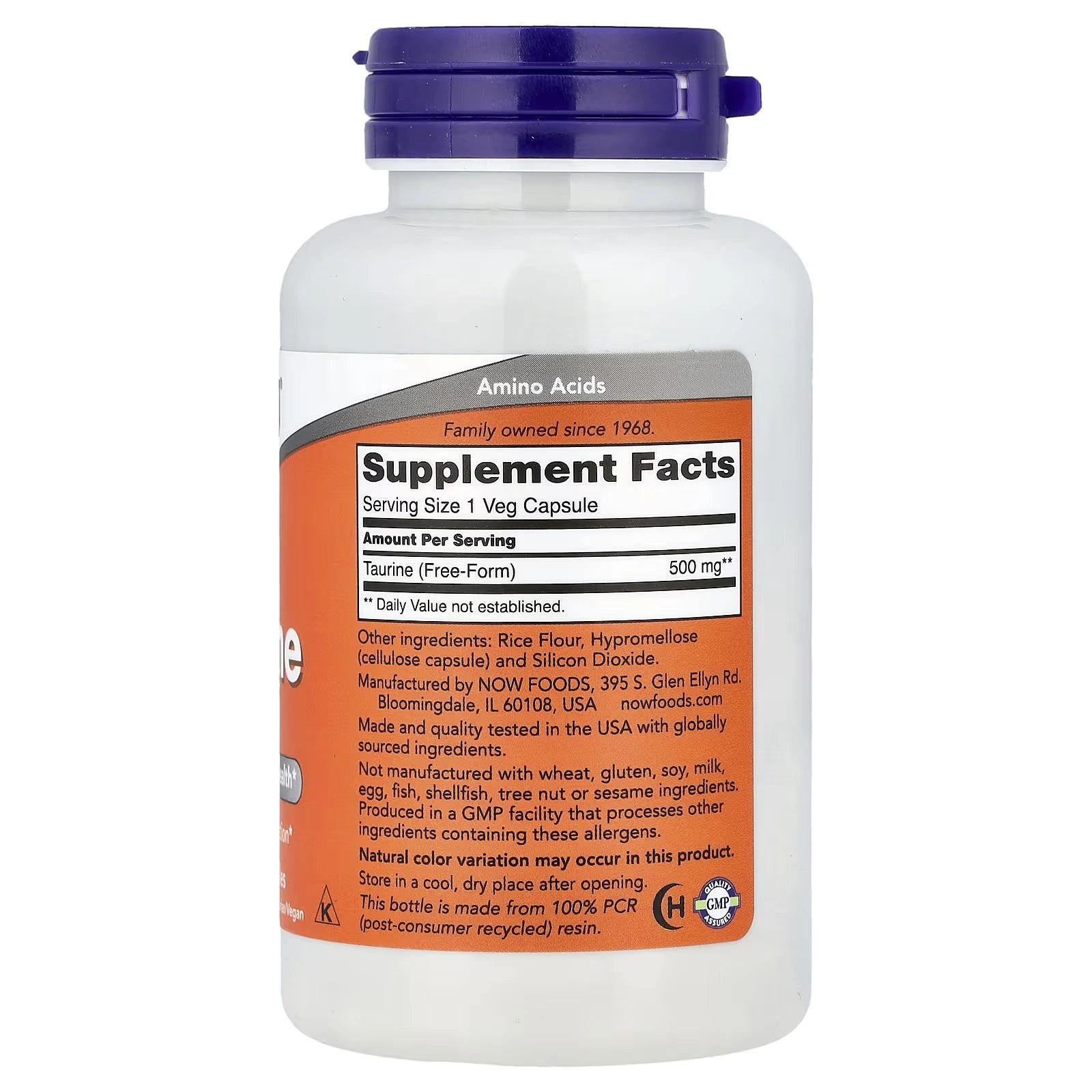 NOW Foods Taurine 500 mg – 100 Veg Capsules