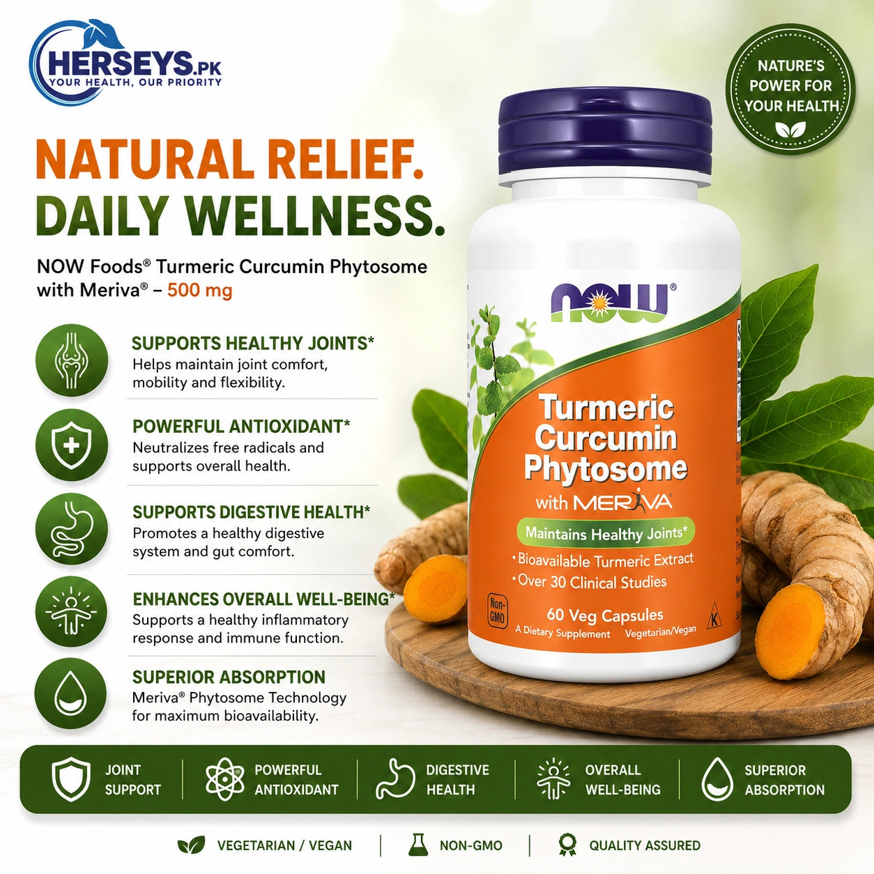 NOW Foods Turmeric Curcumin Phytosome with Meriva 500 mg 60 Veg Capsules