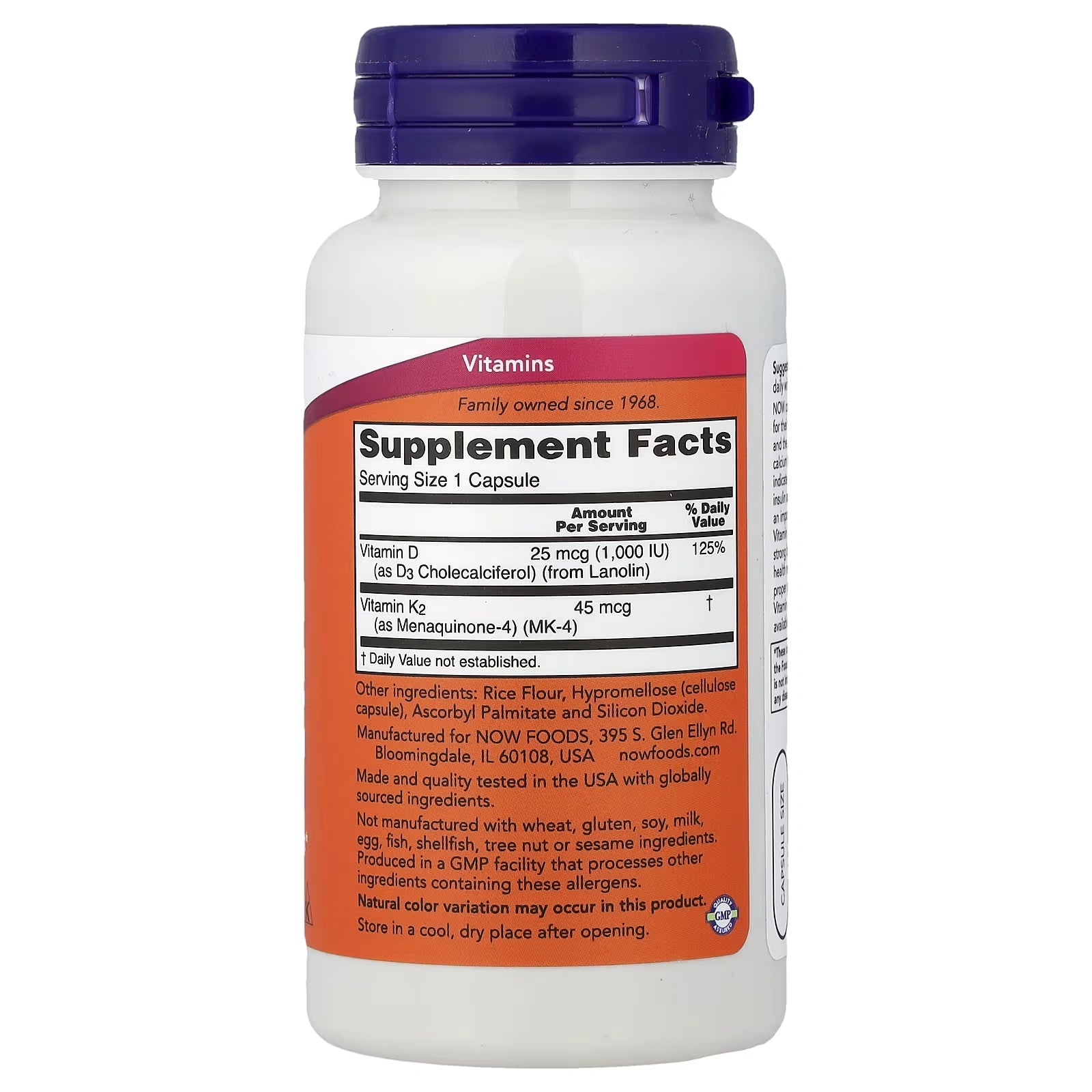 NOW Foods Vitamin D3 & K2 120 Capsules