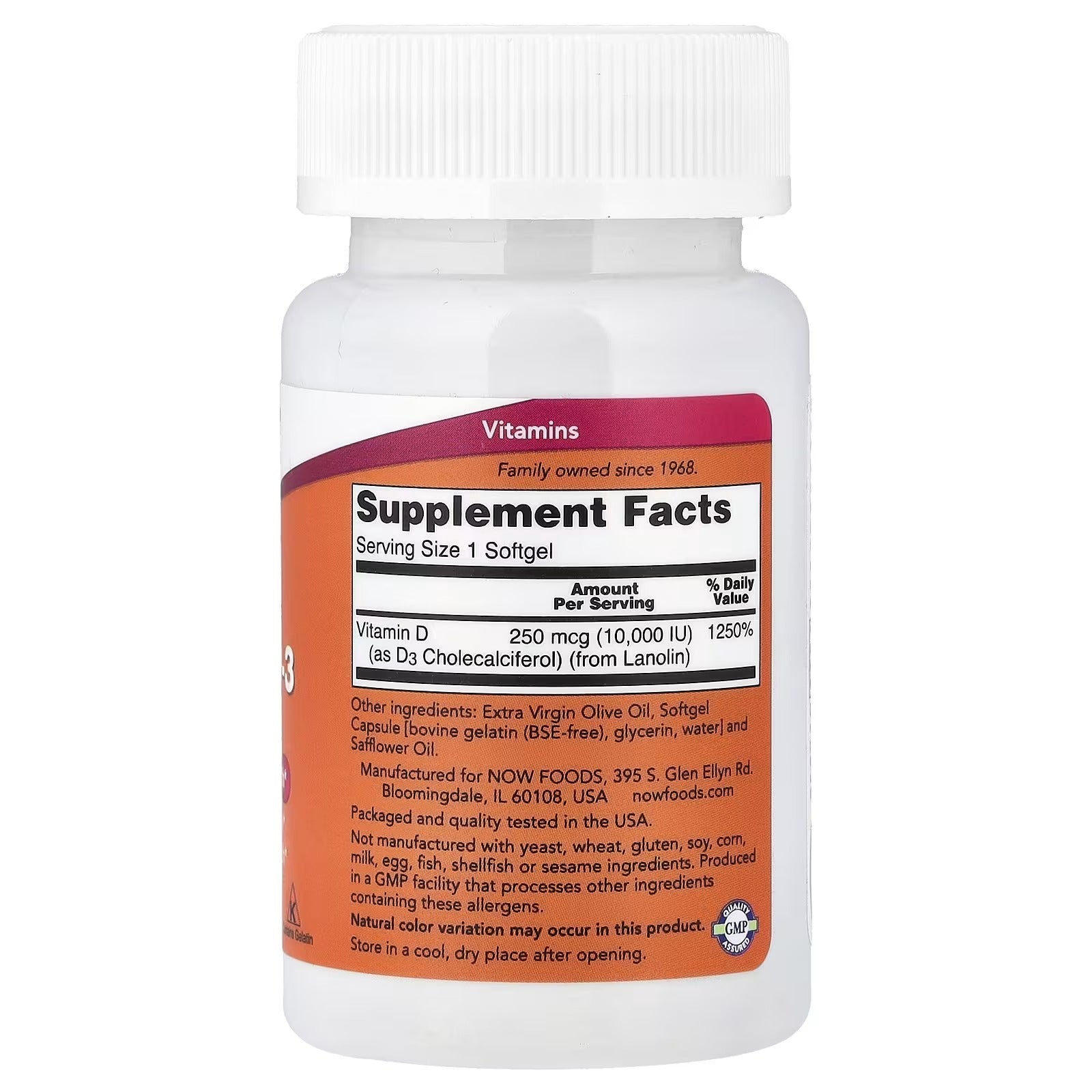 NOW Foods Vitamin D 3 High Potency 10000 IU 120 Softgels