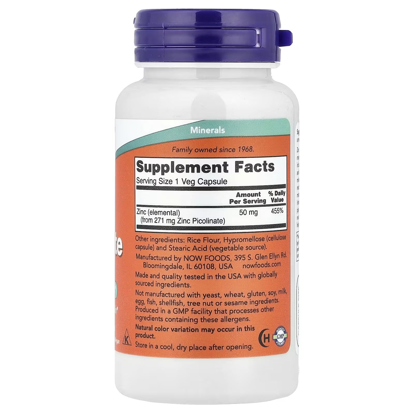 NOW Foods Zinc Picolinate 50 mg 120 Veg Capsules