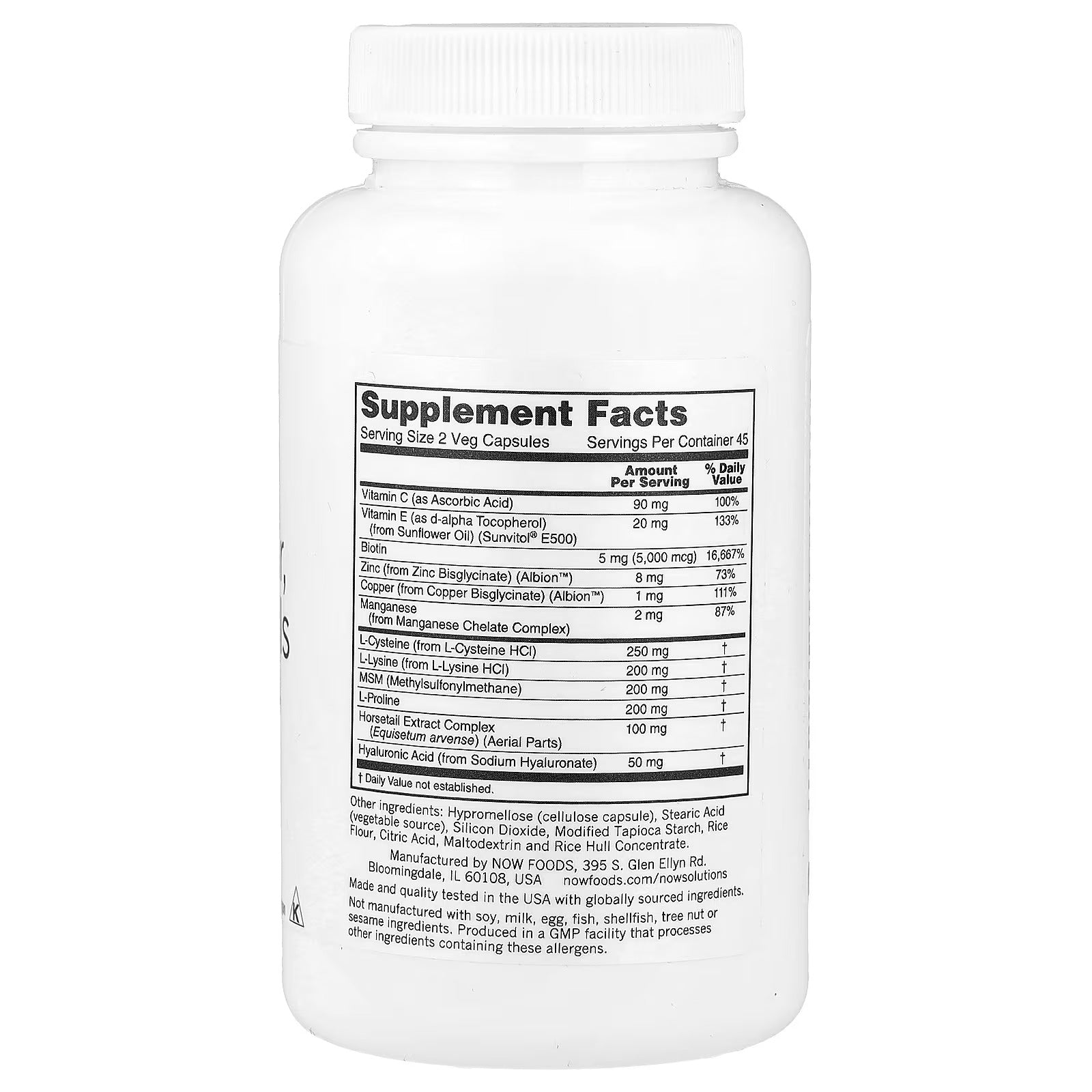 NOW Solutions Vegan Hair, Skin & Nails 5000 mcg Biotin – 90 Veg Capsules