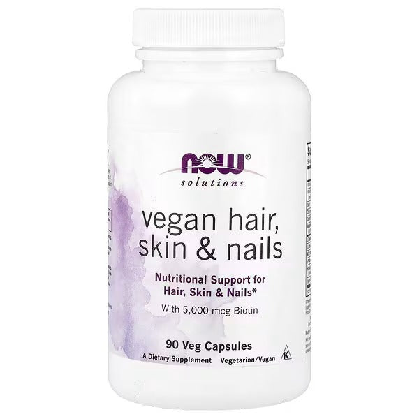 NOW Solutions Vegan Hair, Skin & Nails 5000 mcg Biotin – 90 Veg Capsules