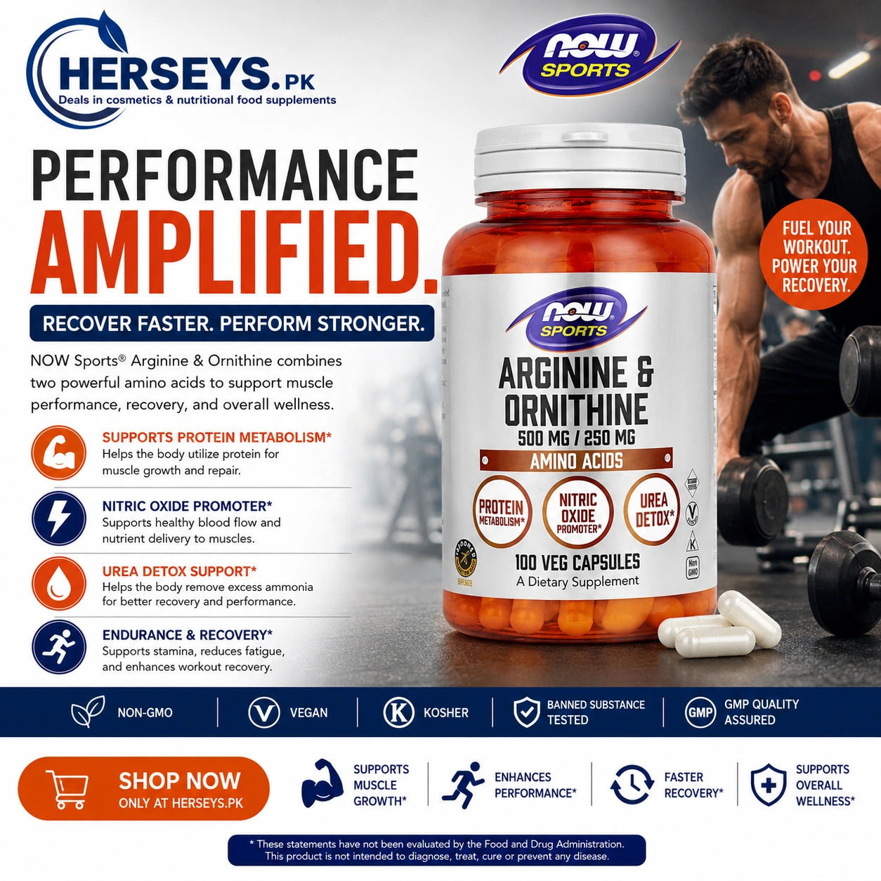 NOW Sports Arginine Ornithine 100 Veg Capsules