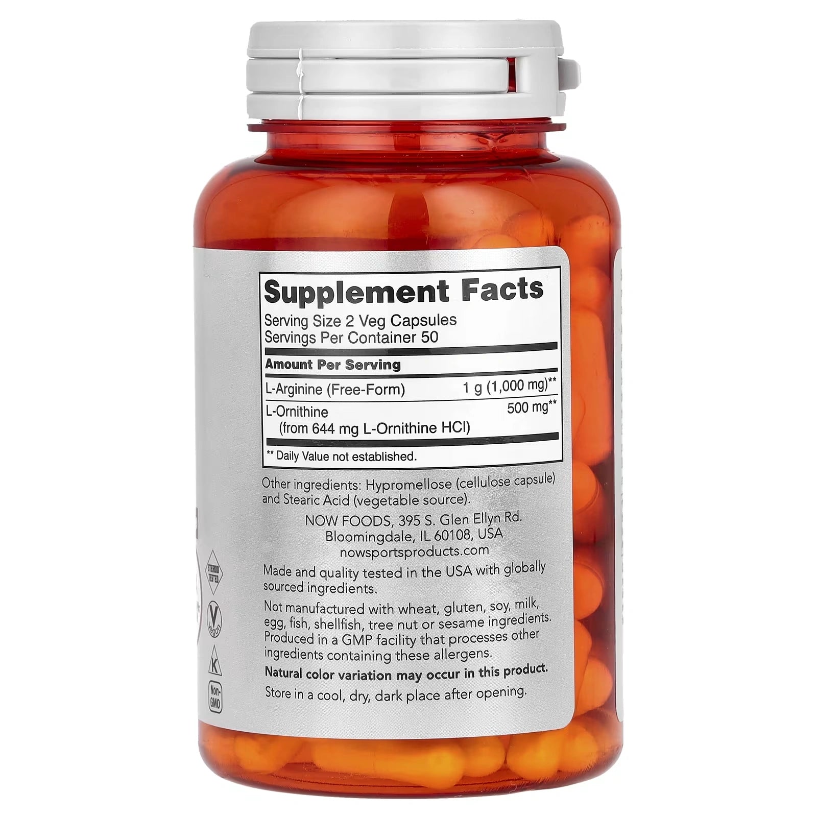 NOW Sports Arginine Ornithine 100 Veg Capsules