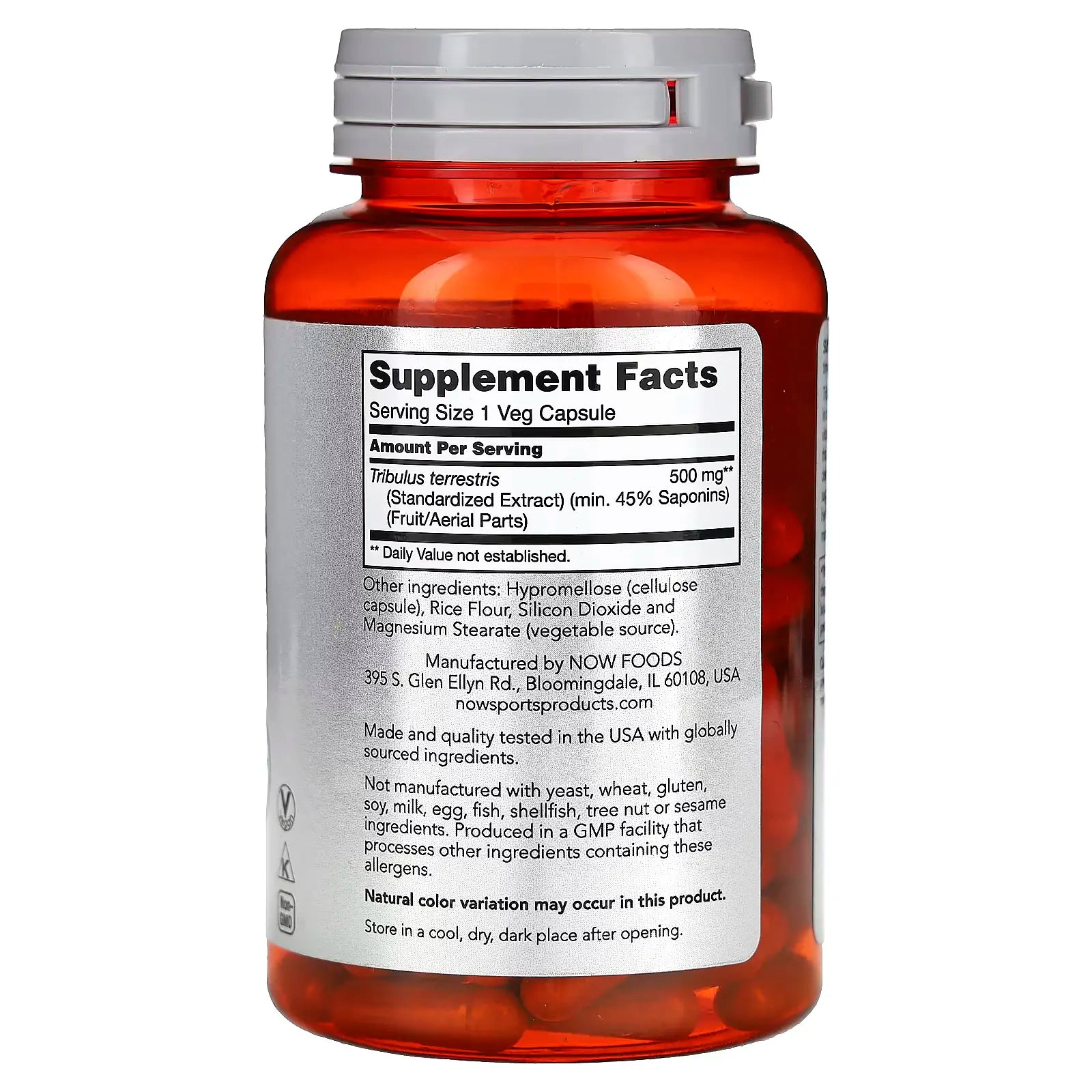 NOW Sports Tribulus 500 mg Mens Health 100 Veg Capsules