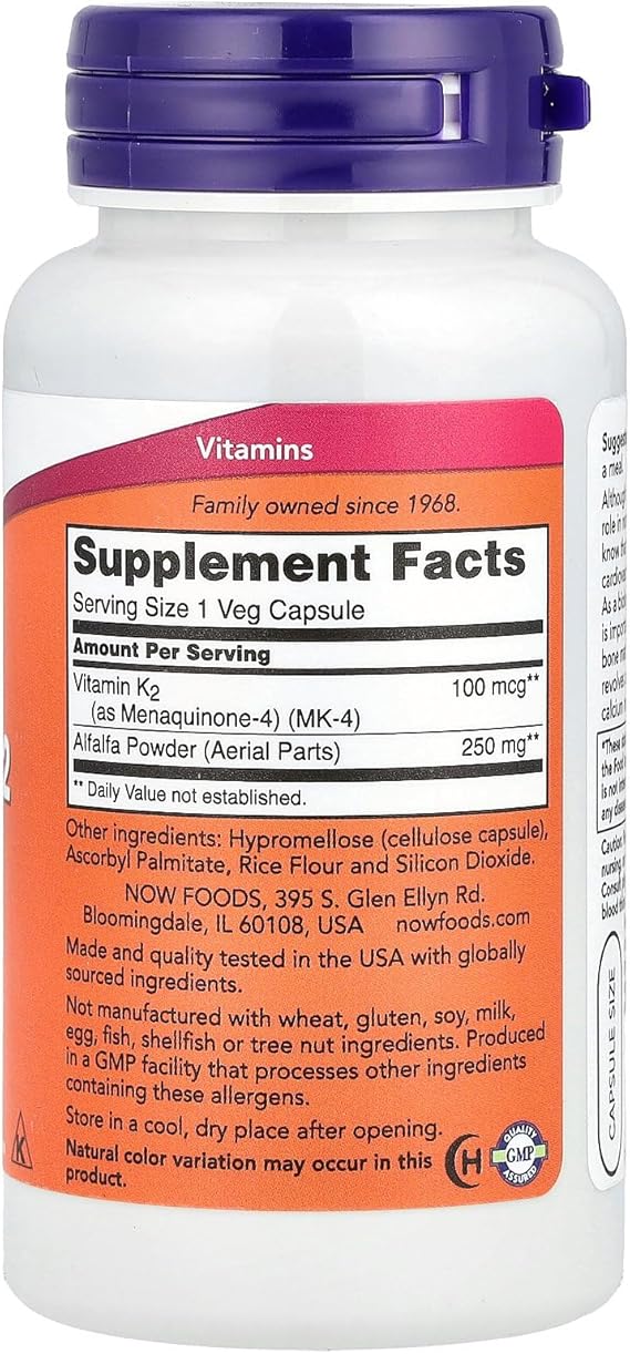 NOW MK 7 Vitamin K2 100 mcg 120 Veg Capsules