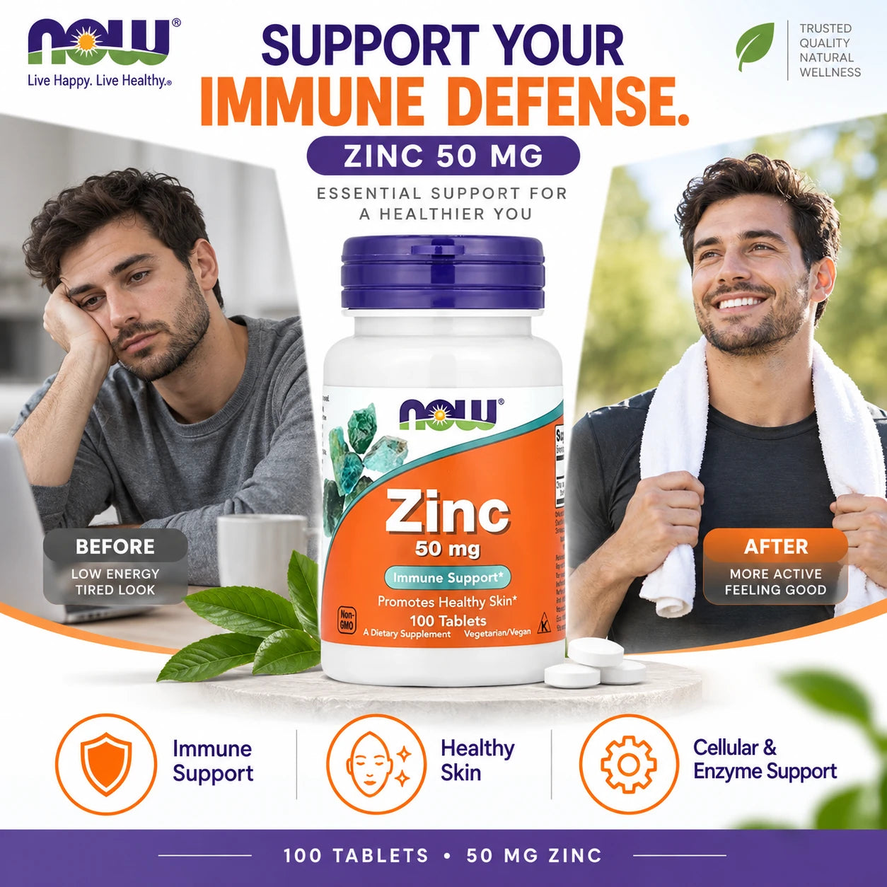 NOW Foods Zinc 50 mg 100 Tablets