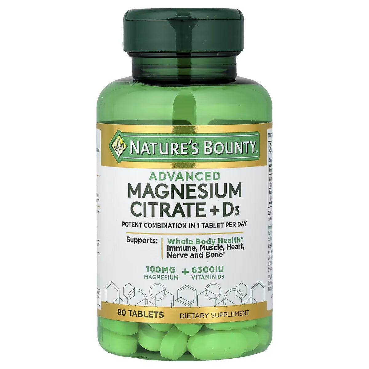 Nature's Bounty Advanced Magnesium Citrate Plus D3 90 Tablets