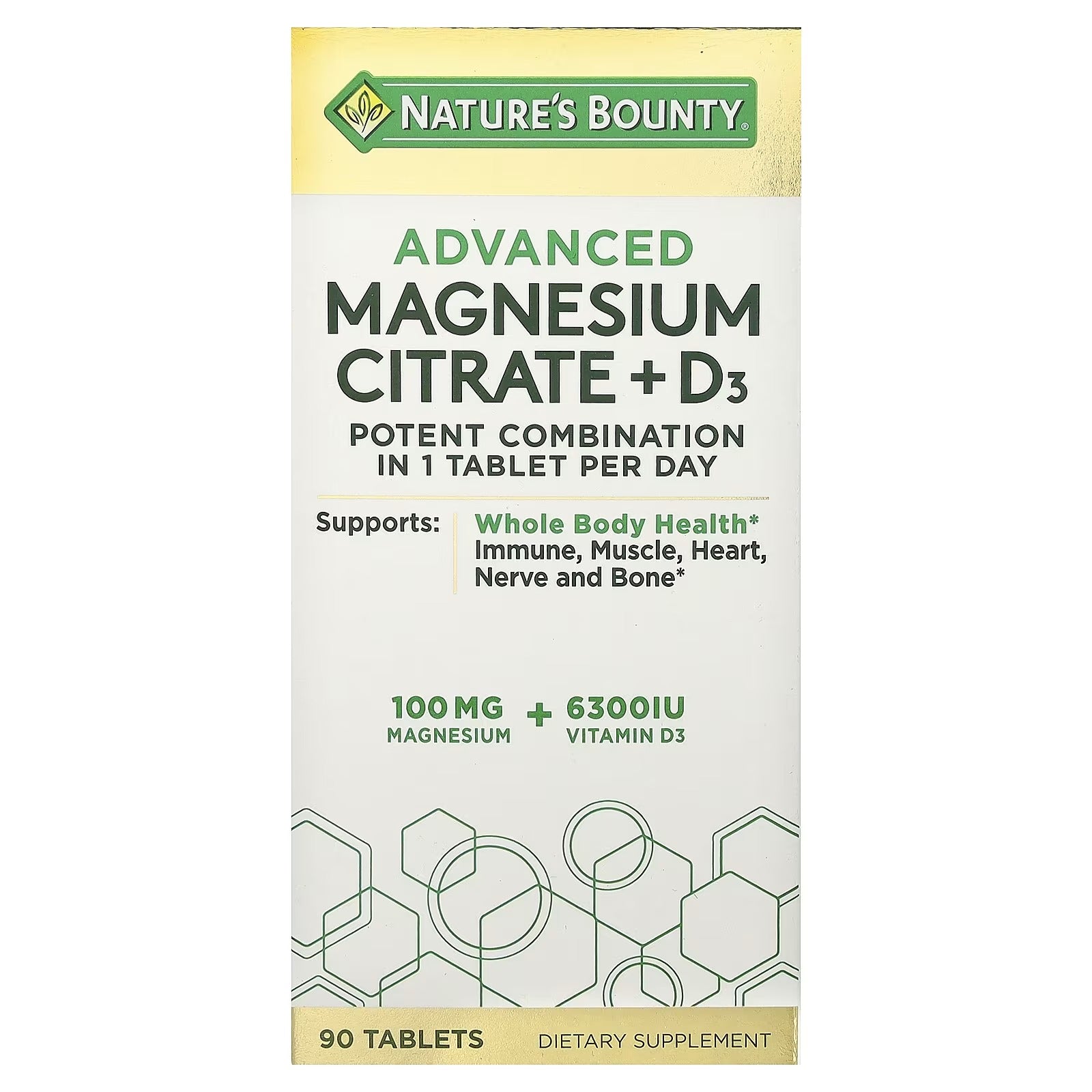 Nature's Bounty Advanced Magnesium Citrate Plus D3 90 Tablets