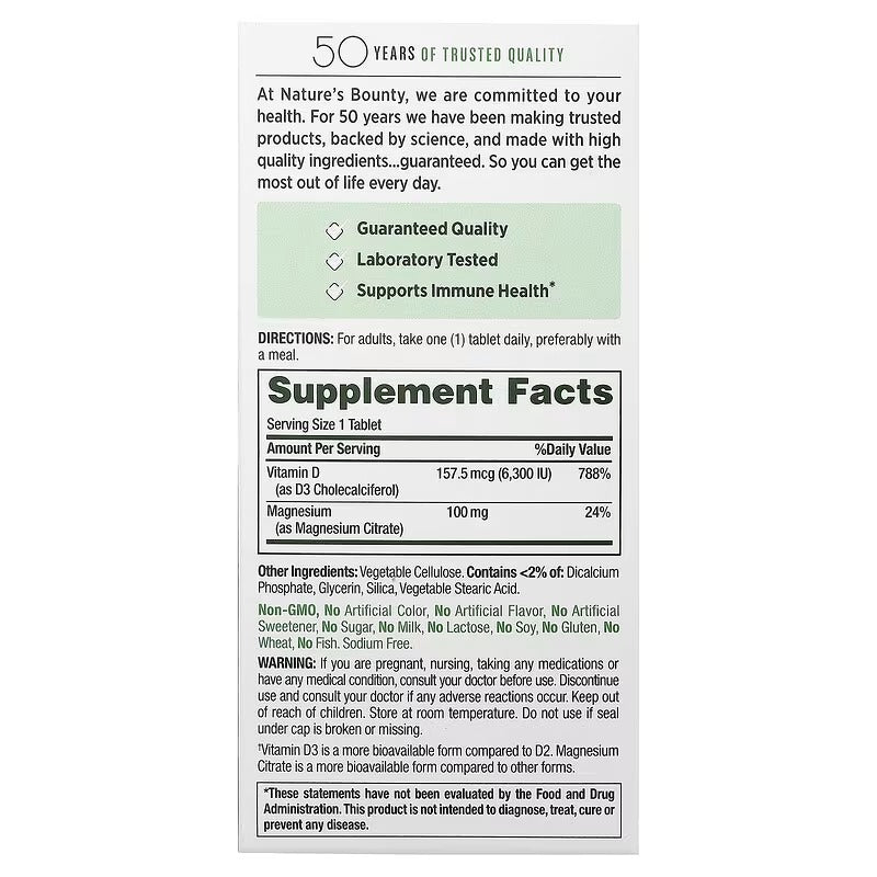 Nature's Bounty Advanced Magnesium Citrate Plus D3 90 Tablets