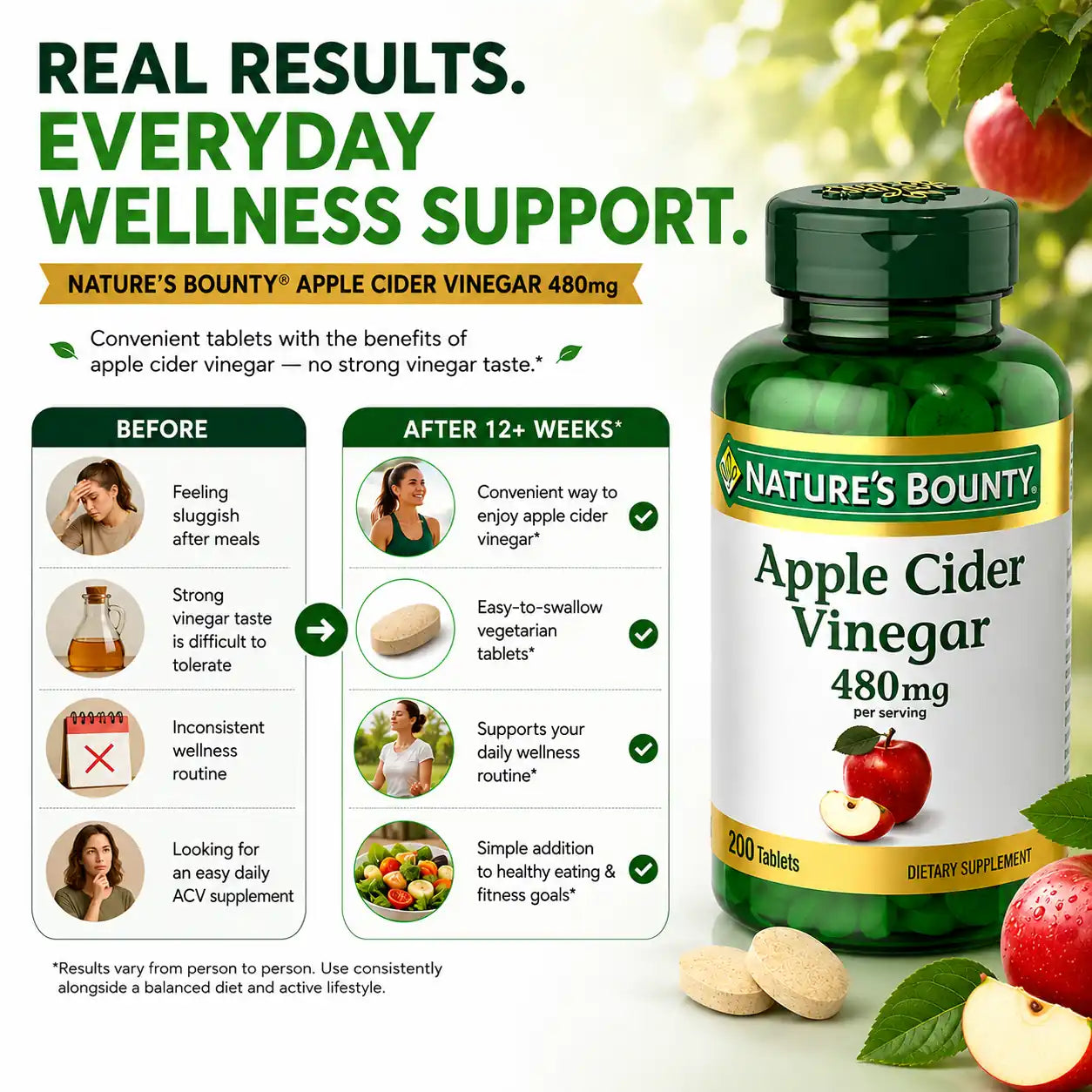 Nature's Bounty Apple Cider Vinegar 480 mg 200 Tablets
